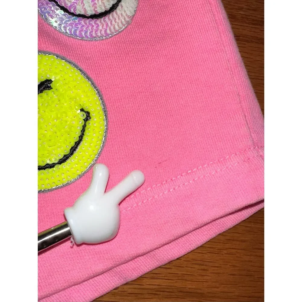 Zara Kids x Smiley World Neon Pink Sequin Smiley Face Cotton Shorts Size 6